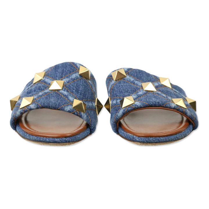 Valentino Garavani Roman Stud Denim Slide Sandals