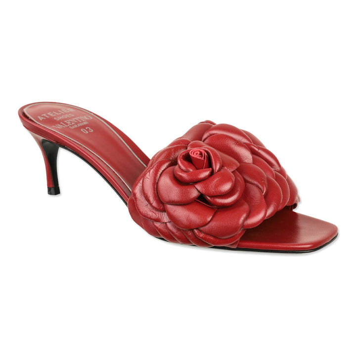 Valentino Garavani Rosso Red Leather Atelier 03 Rose Edition 90mm Mule Sandals