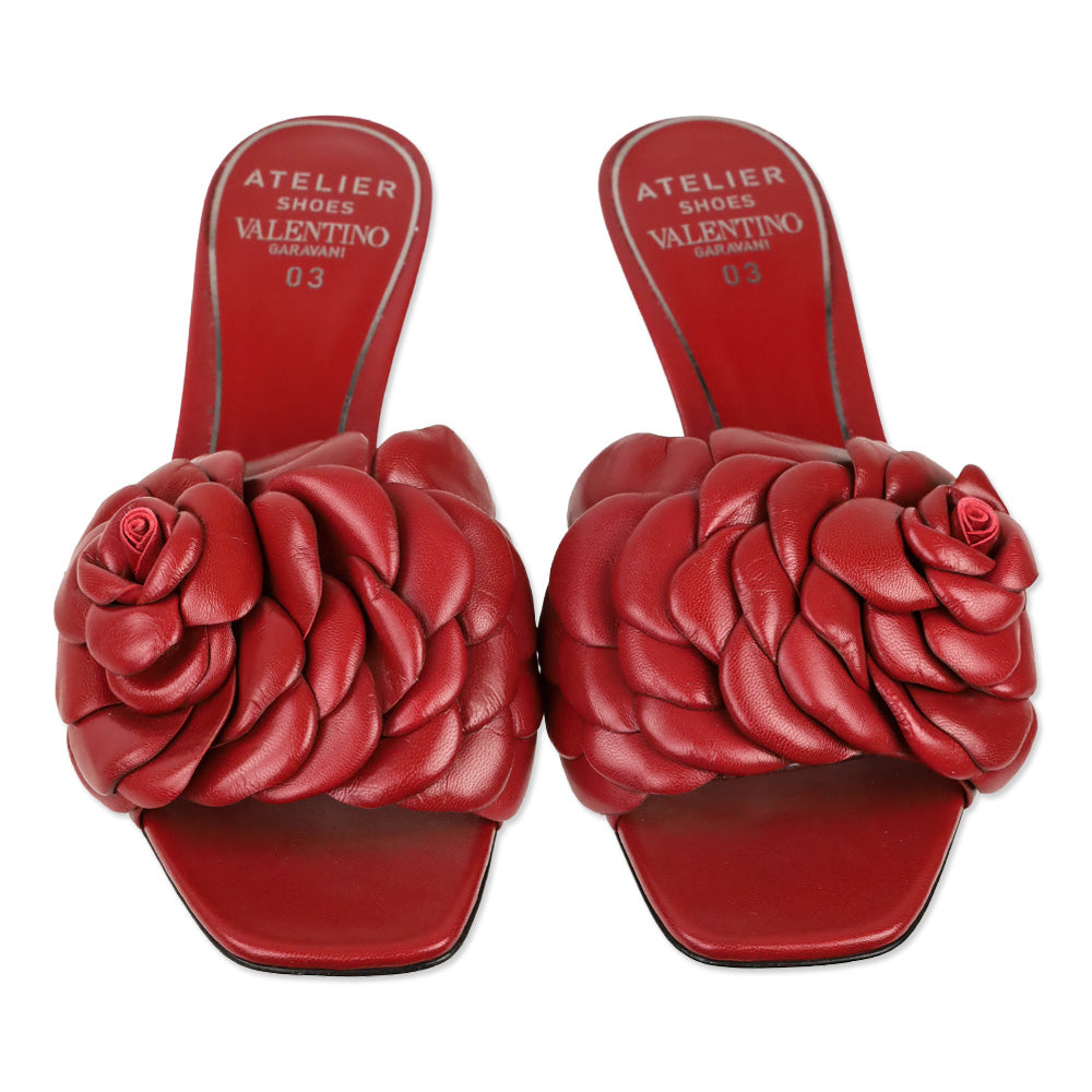 Valentino Garavani Rosso Red Leather Atelier 03 Rose Edition 90mm Mule Sandals