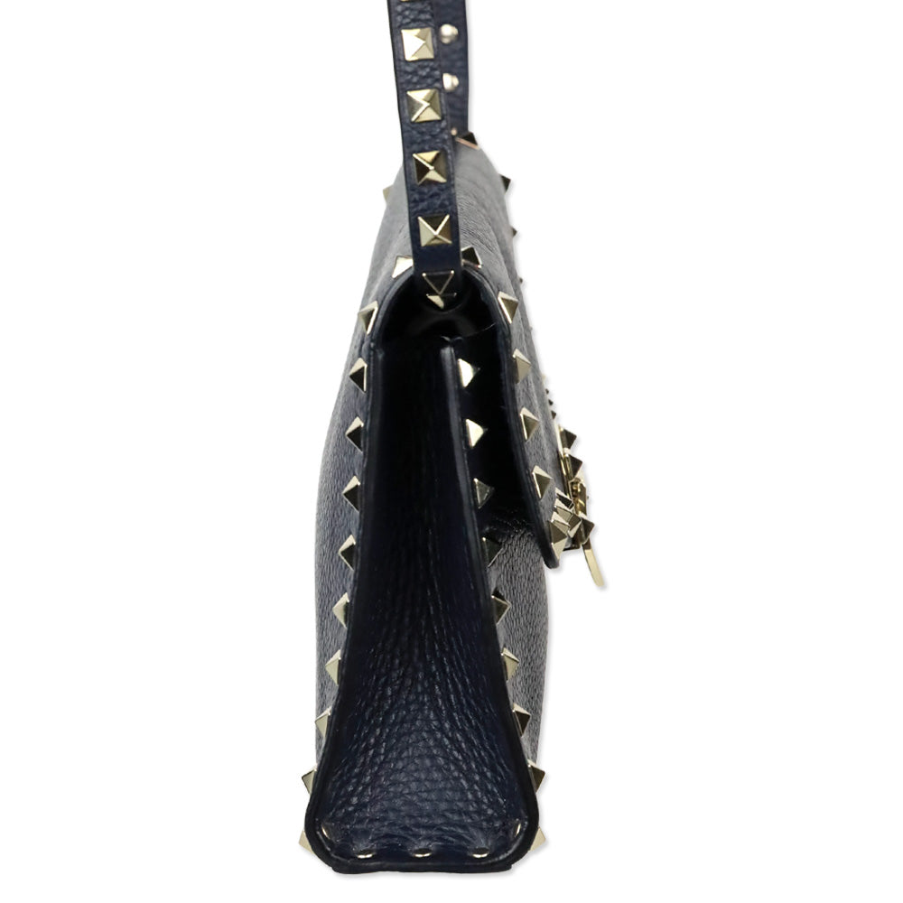 Valentino Garavani Small Rockstud Navy Grainy Calfskin Crossbody Bag