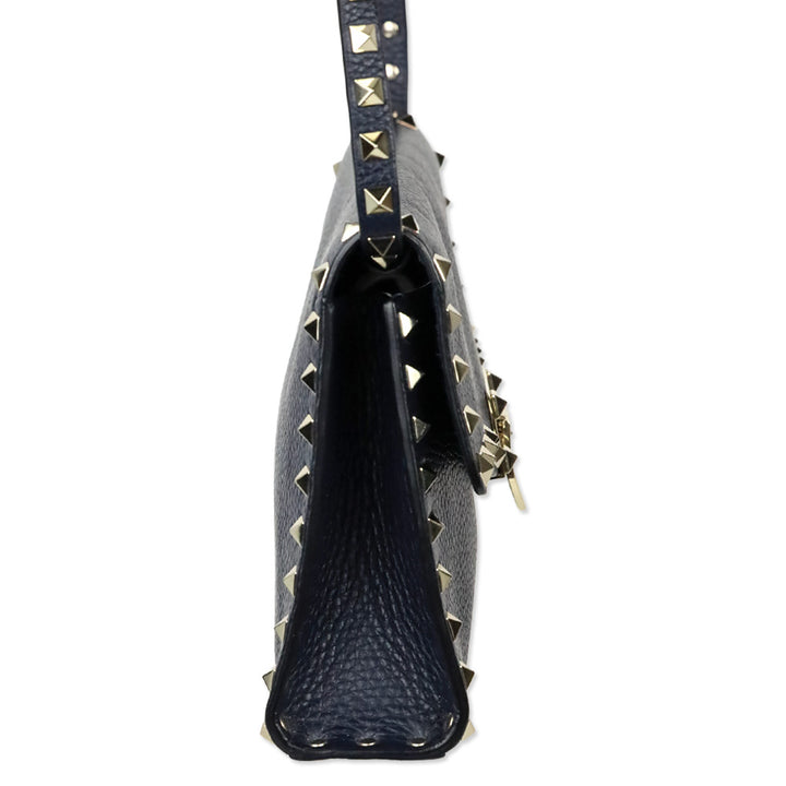 Valentino Garavani Small Rockstud Navy Grainy Calfskin Crossbody Bag