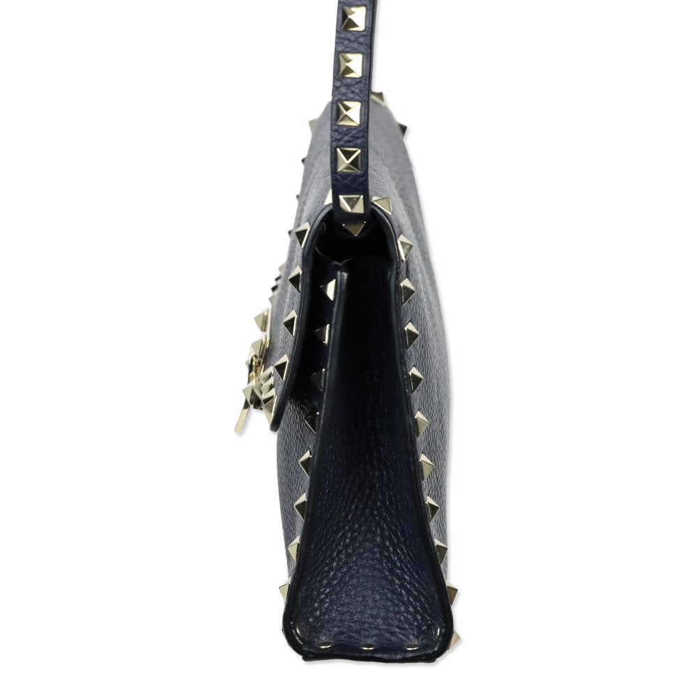 Valentino Garavani Small Rockstud Navy Grainy Calfskin Crossbody Bag