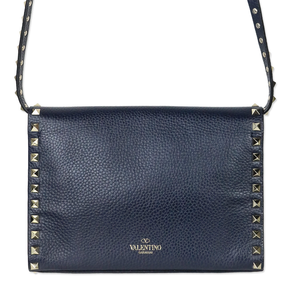 Valentino Garavani Small Rockstud Navy Grainy Calfskin Crossbody Bag