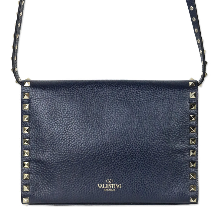 Valentino Garavani Small Rockstud Navy Grainy Calfskin Crossbody Bag