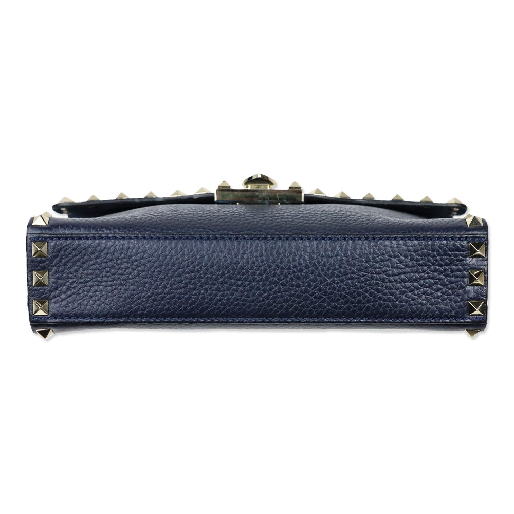 Valentino Garavani Small Rockstud Navy Grainy Calfskin Crossbody Bag
