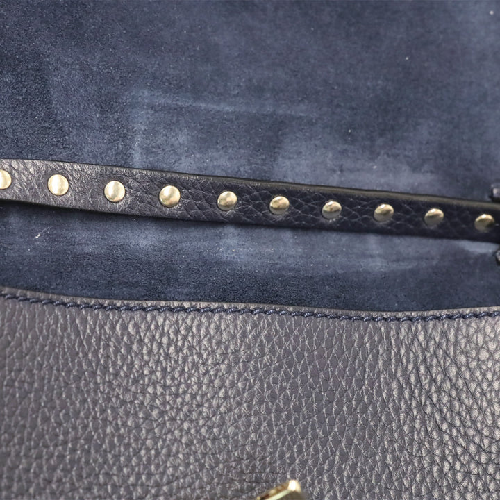Valentino Garavani Small Rockstud Navy Grainy Calfskin Crossbody Bag