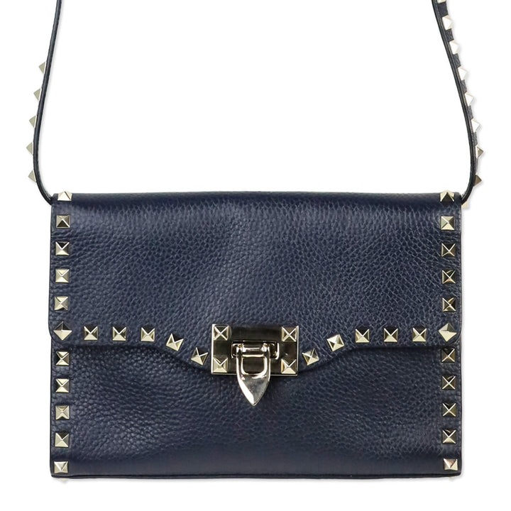 Valentino Garavani Small Rockstud Navy Grainy Calfskin Crossbody Bag