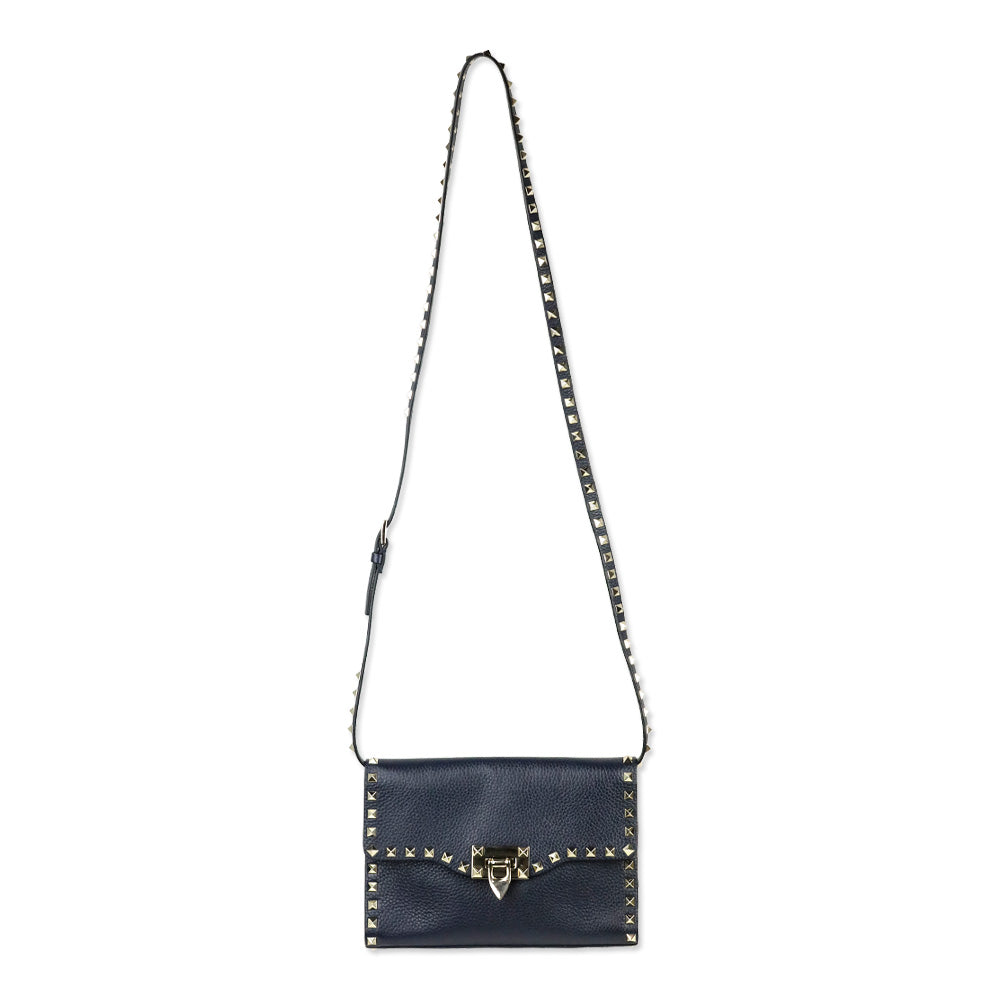 Valentino Garavani Small Rockstud Navy Grainy Calfskin Crossbody Bag