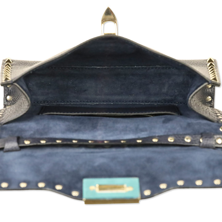 Valentino Garavani Small Rockstud Navy Grainy Calfskin Crossbody Bag