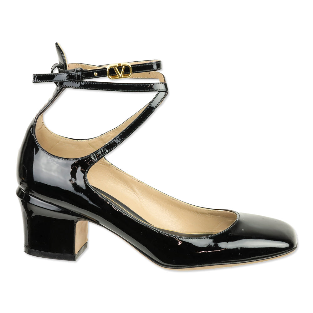 Valentino Garavani Tan-Go 60 Black Patent Leather Pumps