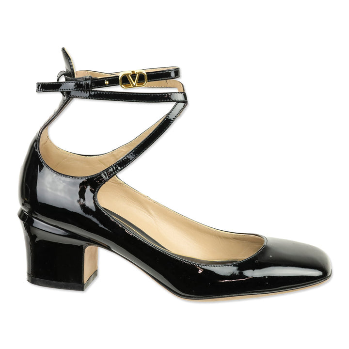 Valentino Garavani Tan-Go 60 Black Patent Leather Pumps