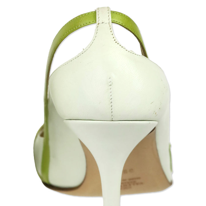 Valentino Garavani White Leather Crystal Buckle Strap Pump