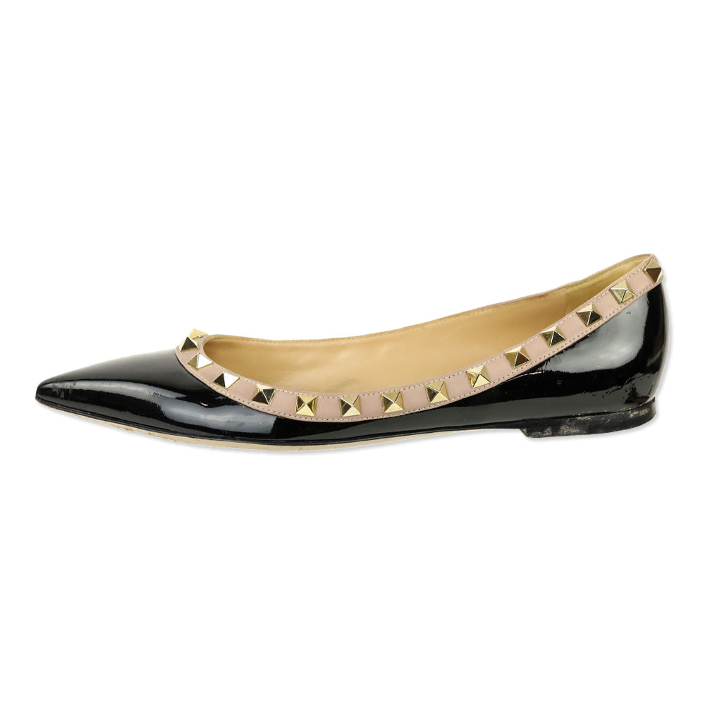 Valentino Garavano Black Patent Rockstud Pointed Toe Flats