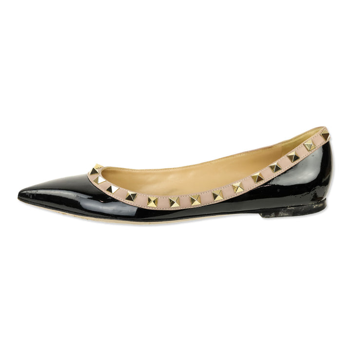 Valentino Garavano Black Patent Rockstud Pointed Toe Flats
