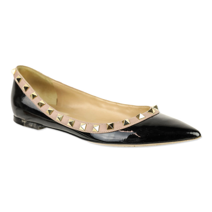 Valentino Garavano Black Patent Rockstud Pointed Toe Flats
