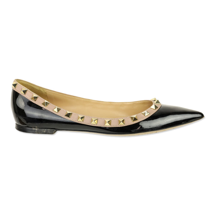 Valentino Garavano Black Patent Rockstud Pointed Toe Flats