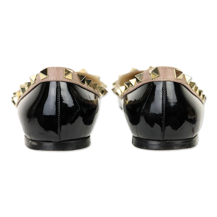 Valentino Garavano Black Patent Rockstud Pointed Toe Flats
