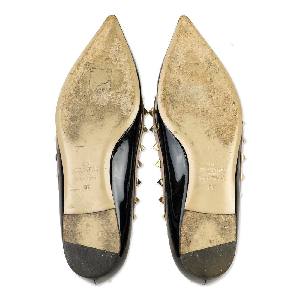 Valentino Garavano Black Patent Rockstud Pointed Toe Flats