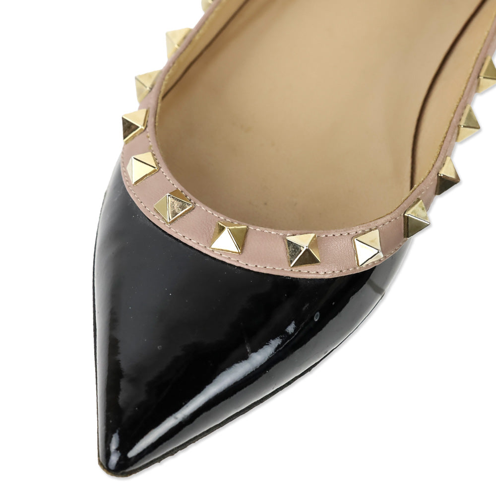 Valentino Garavano Black Patent Rockstud Pointed Toe Flats