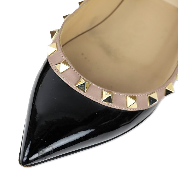 Valentino Garavano Black Patent Rockstud Pointed Toe Flats