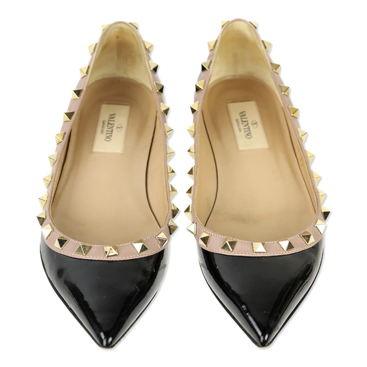 Valentino Garavano Black Patent Rockstud Pointed Toe Flats