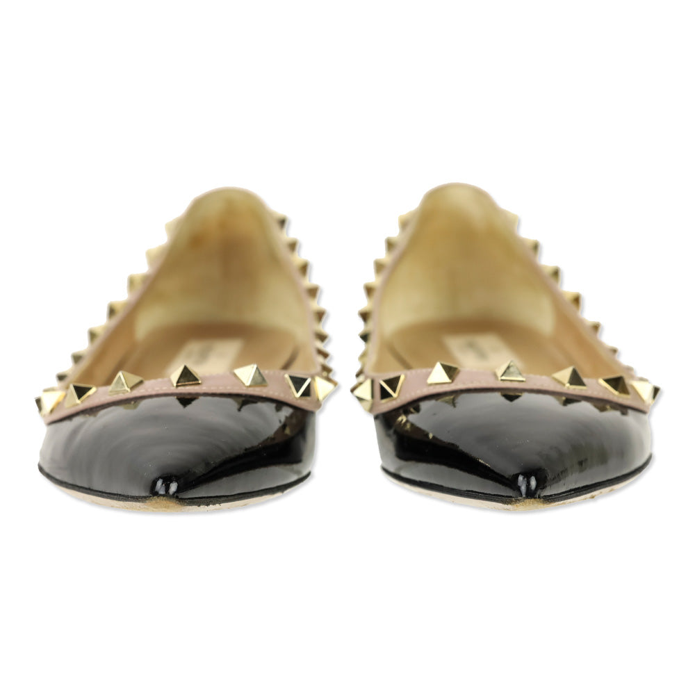 Valentino Garavano Black Patent Rockstud Pointed Toe Flats