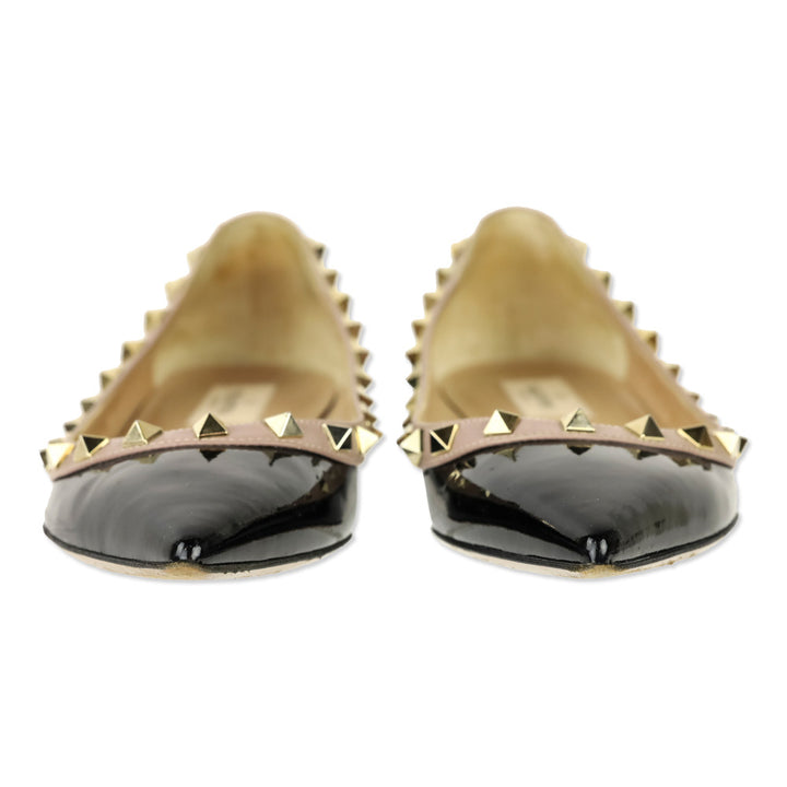 Valentino Garavano Black Patent Rockstud Pointed Toe Flats