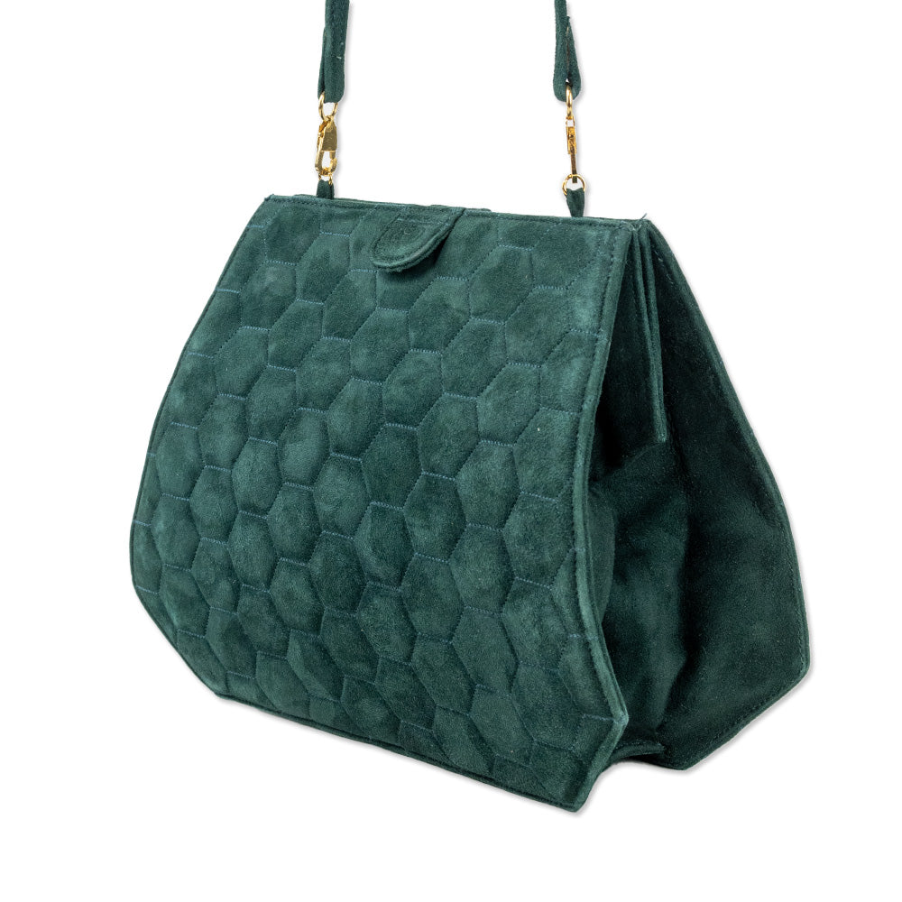 Valentino Green Suede Honeycomb Quilted Frame Bag