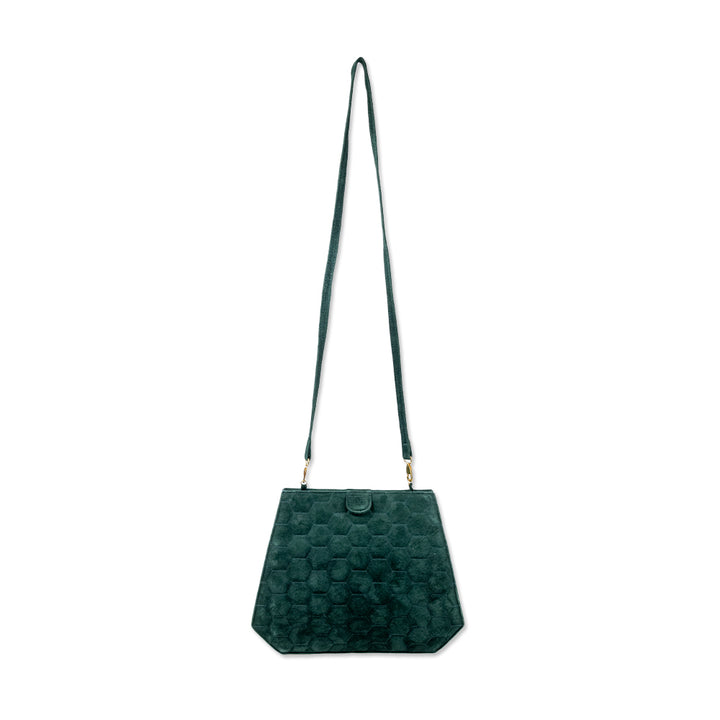 Valentino Green Suede Honeycomb Quilted Frame Bag