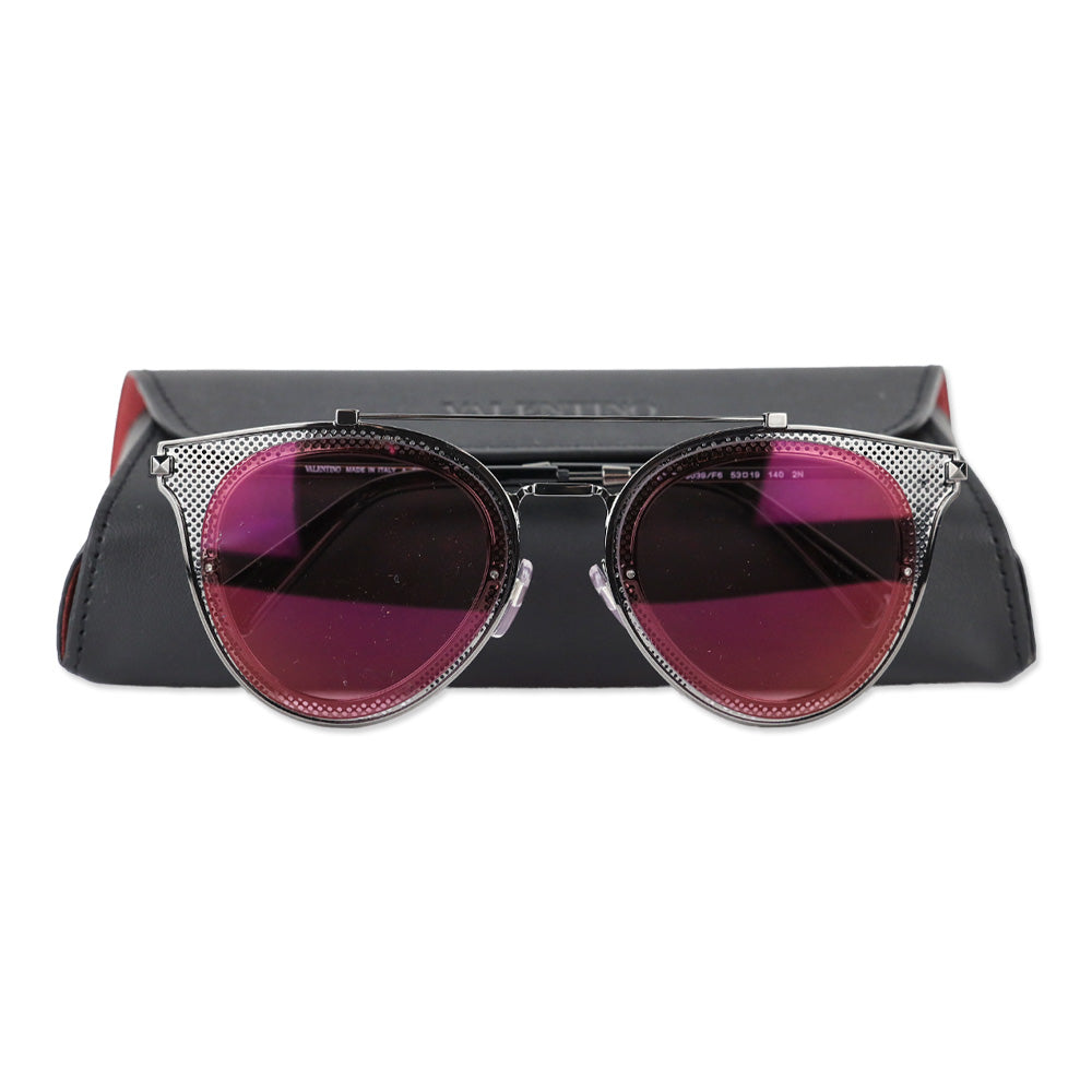 Valentino Gunmetal Aviator Cat-Eye Pink Tinted Sunglasses