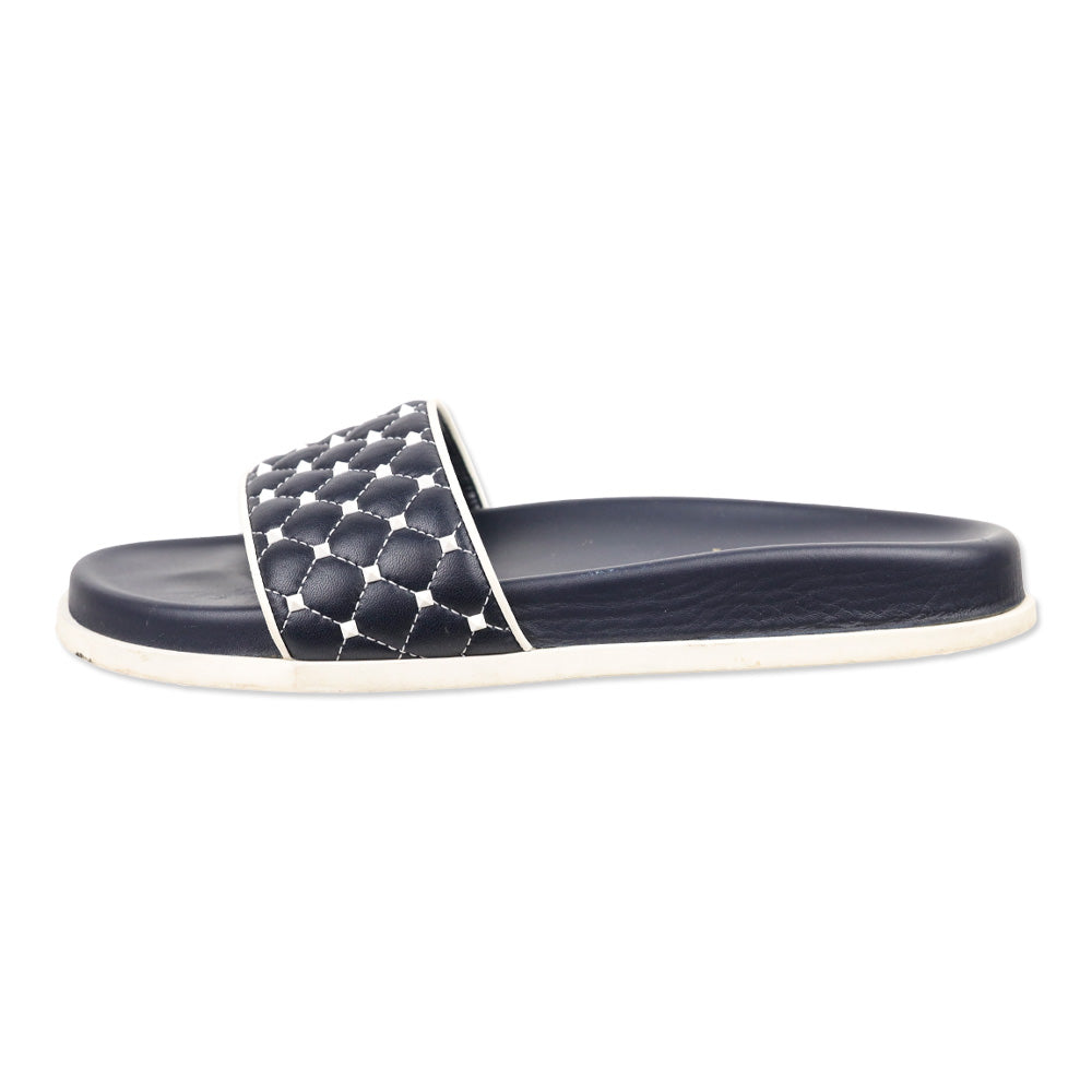 Valentino Navy Rockstud Quilted Slide Sandals