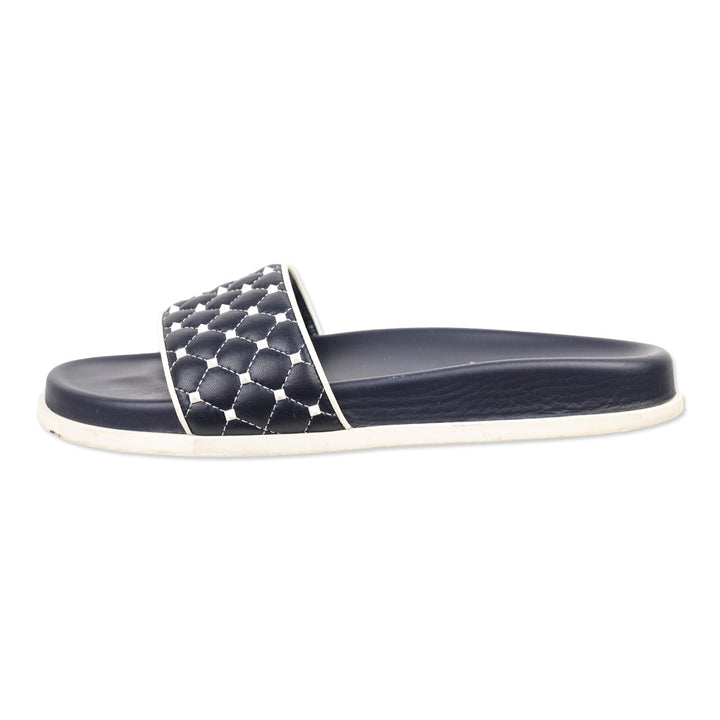 Valentino Navy Rockstud Quilted Slide Sandals