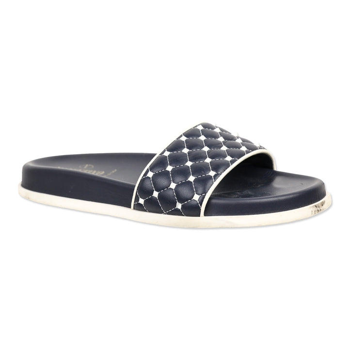 Valentino Navy Rockstud Quilted Slide Sandals