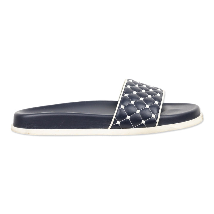 Valentino Navy Rockstud Quilted Slide Sandals