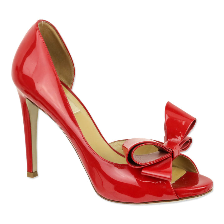Valentino Red Patent Leather Bow D'orsay Peep Pumps