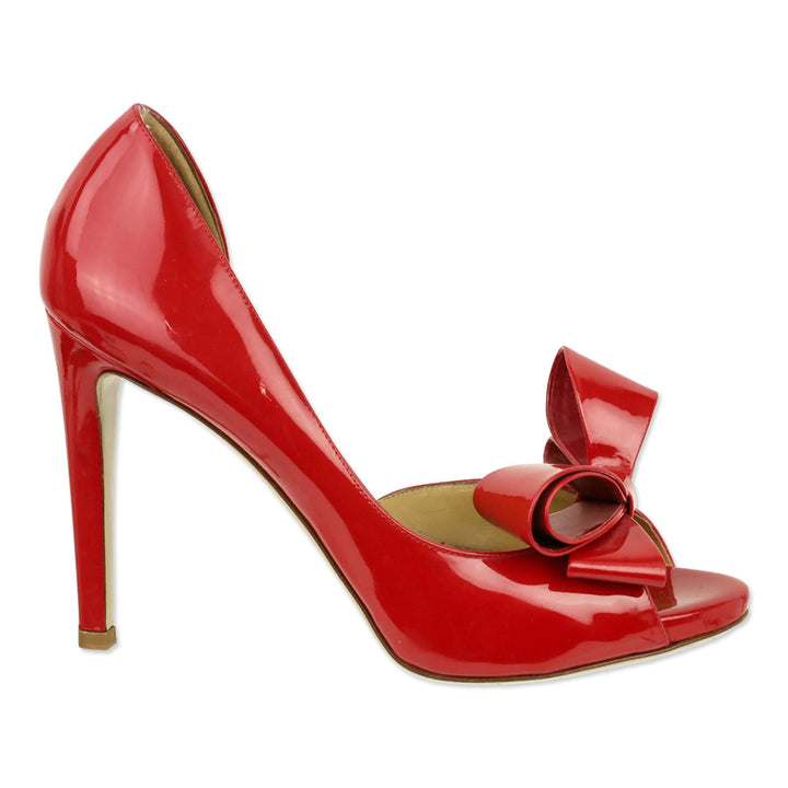 Valentino Red Patent Leather Bow D'orsay Peep Pumps