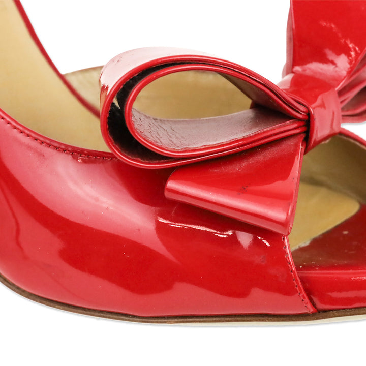 Valentino Red Patent Leather Bow D'orsay Peep Pumps