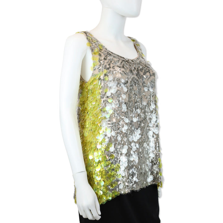 Valentino Twofer Yellow Sequin Embellished Silk Tank Top