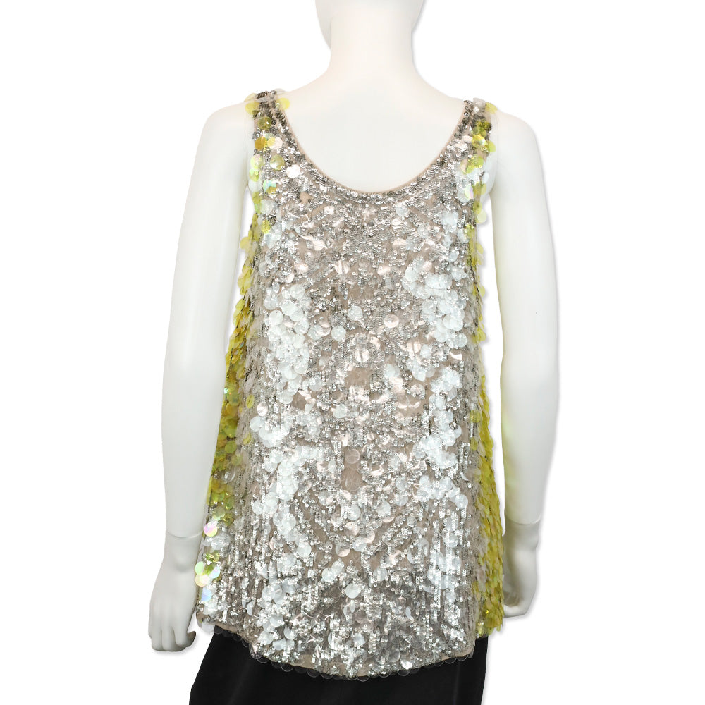 Valentino Twofer Yellow Sequin Embellished Silk Tank Top