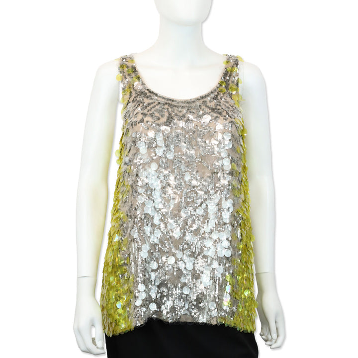 Valentino Twofer Yellow Sequin Embellished Silk Tank Top