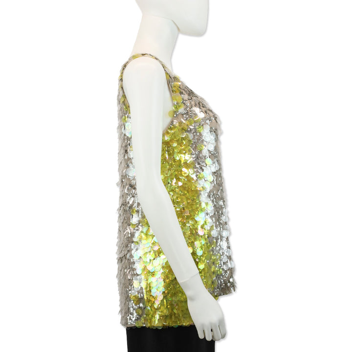 Valentino Twofer Yellow Sequin Embellished Silk Tank Top