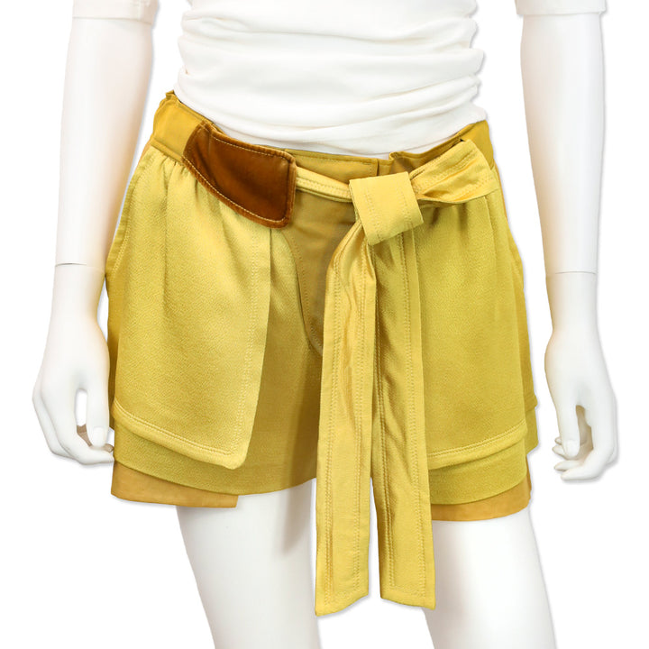 Valentino Avocado Tie Waist Silk & Velvet Shorts