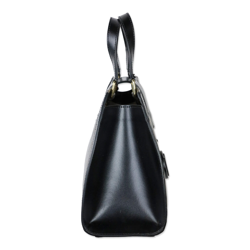 Valentino by Mario Valentino Black/Gold Monogram Leather Top Handle Bag