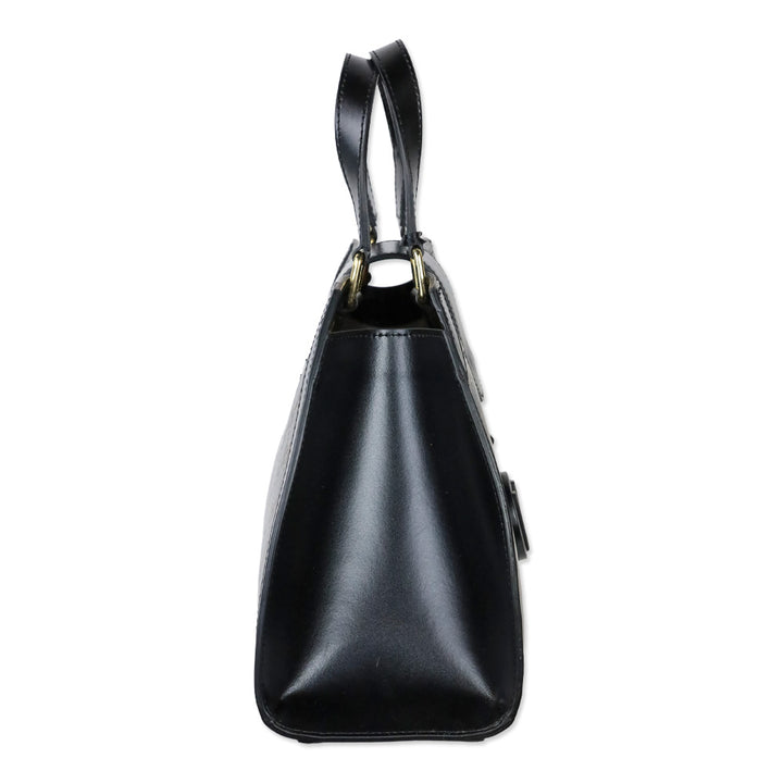 Valentino by Mario Valentino Black/Gold Monogram Leather Top Handle Bag