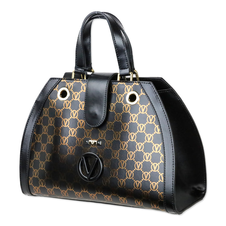 Valentino by Mario Valentino Black/Gold Monogram Leather Top Handle Bag