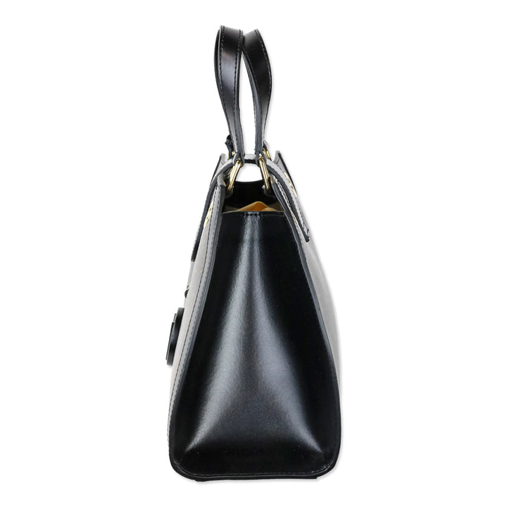 Valentino by Mario Valentino Black/Gold Monogram Leather Top Handle Bag