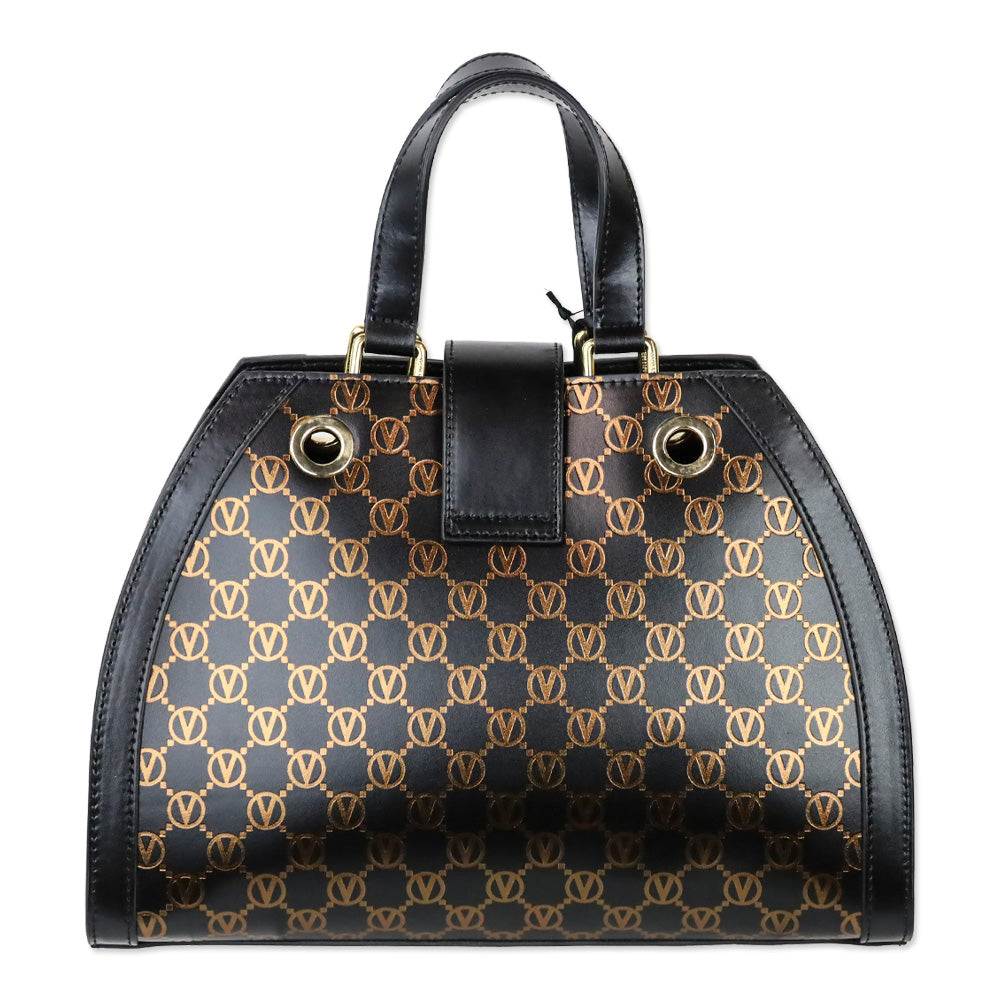 Valentino by Mario Valentino Black/Gold Monogram Leather Top Handle Bag