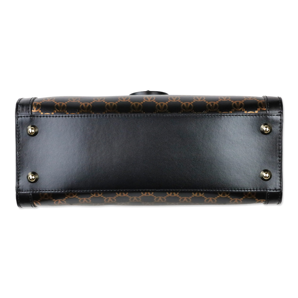 Valentino by Mario Valentino Black/Gold Monogram Leather Top Handle Bag