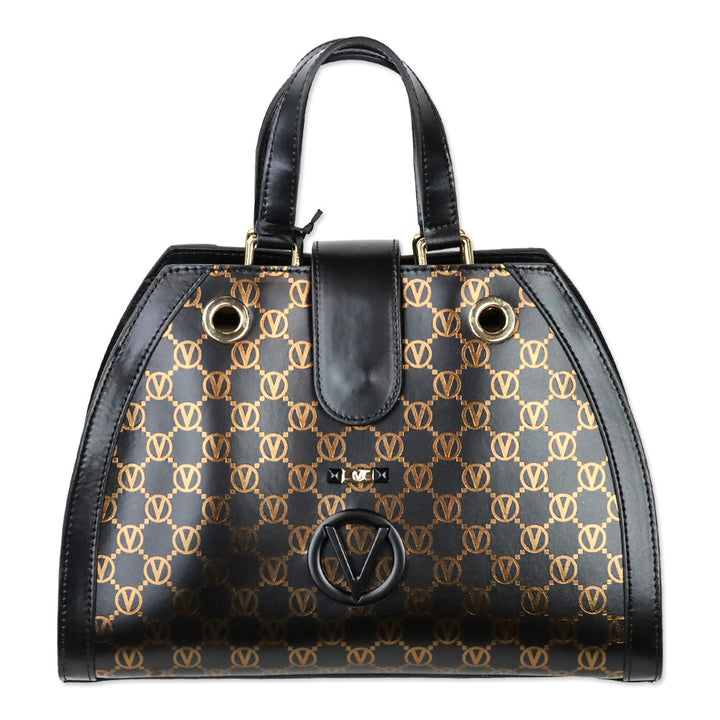 Valentino by Mario Valentino Black/Gold Monogram Leather Top Handle Bag