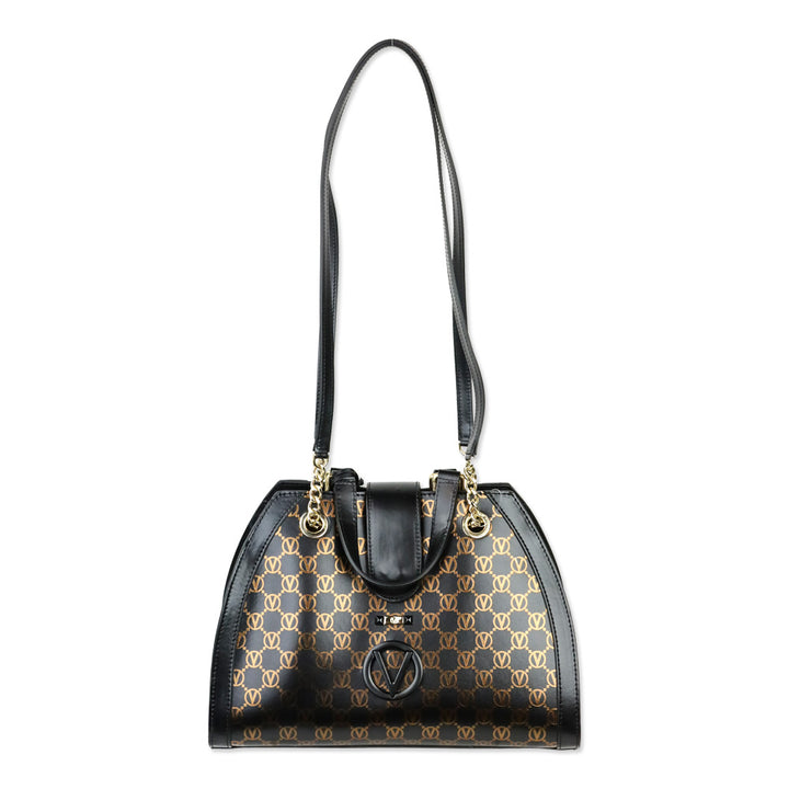Valentino by Mario Valentino Black/Gold Monogram Leather Top Handle Bag